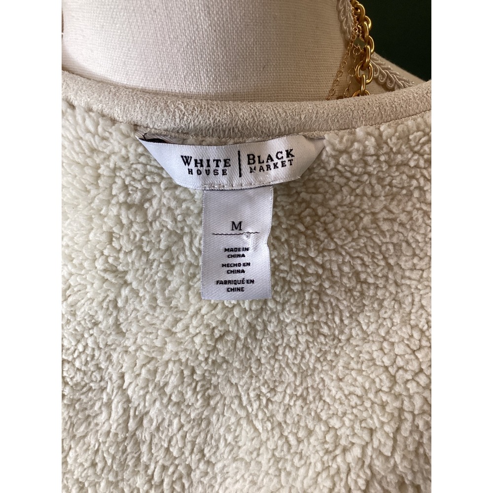 White House Black Market Vest Womens Medium Cream Excellent Faux Suede Shearling - Picture 4 of 5